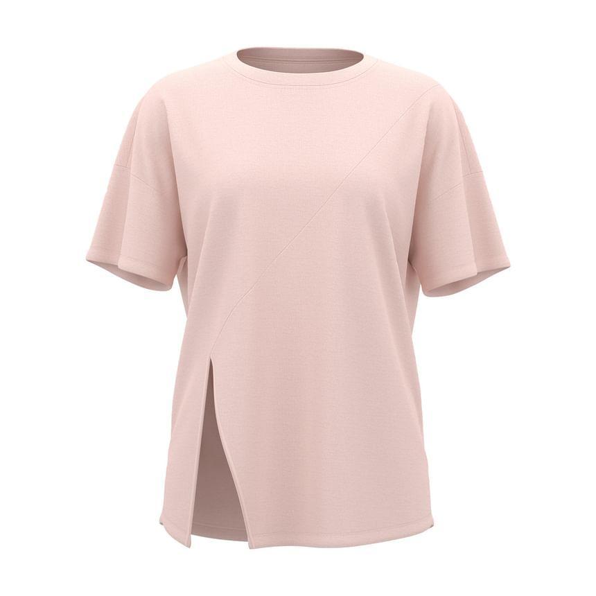 Short Sleeve Round Neck Plain Slit Panel Tee Product Image