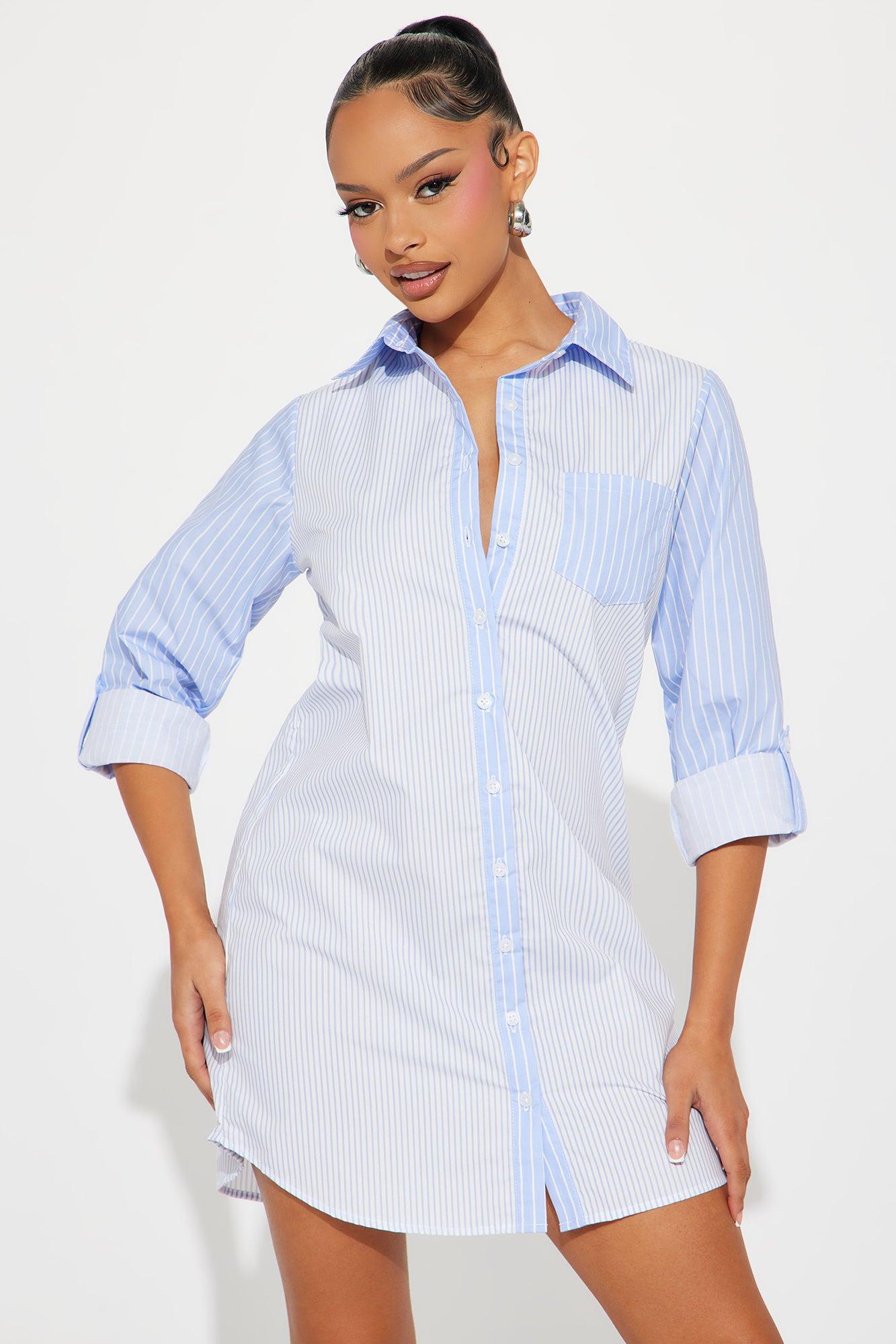 Liza Mini Shirt Dress - Blue/combo Product Image