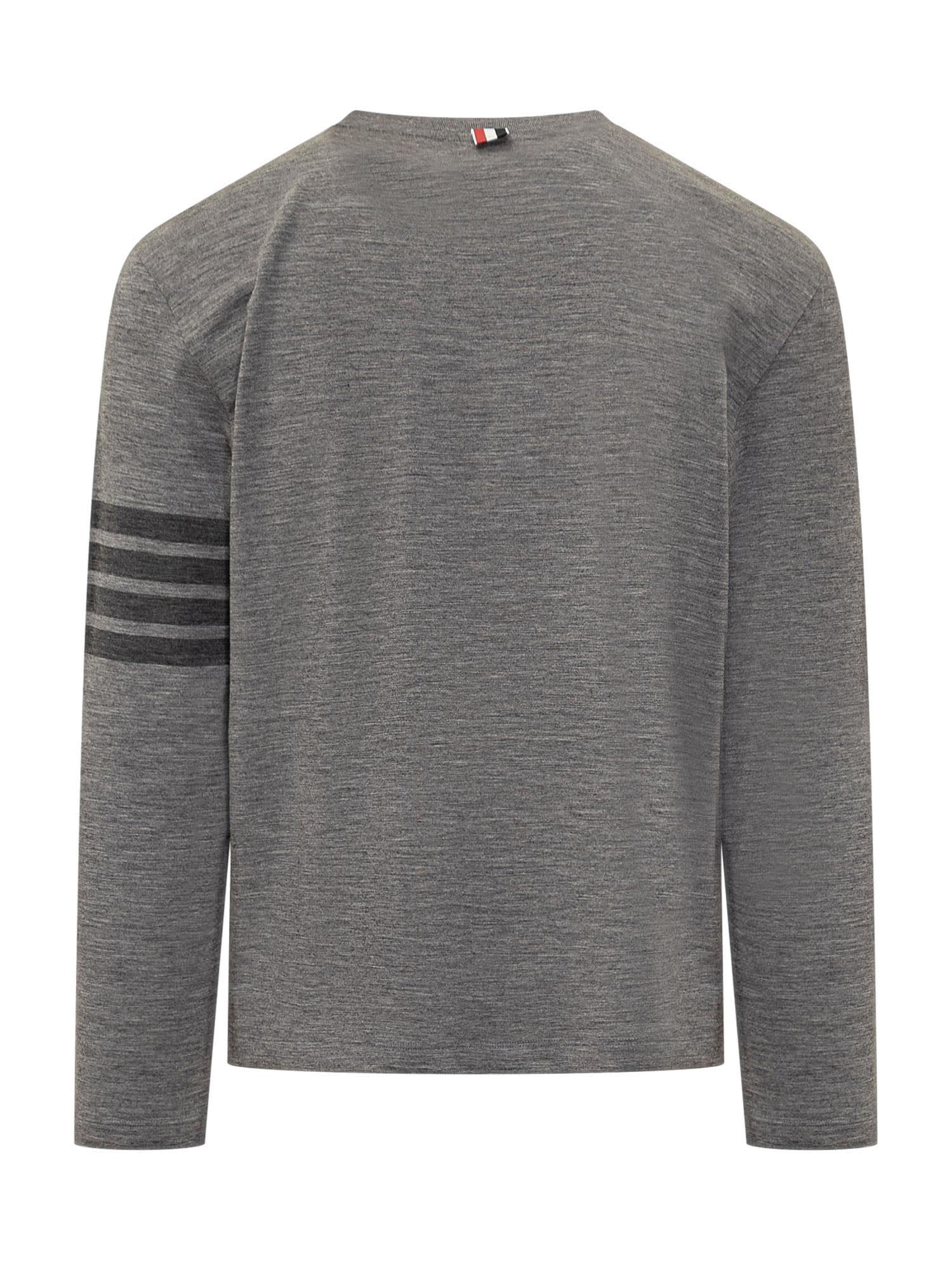 THOM BROWNE Wool 4-bar T-shirt In Grey Product Image