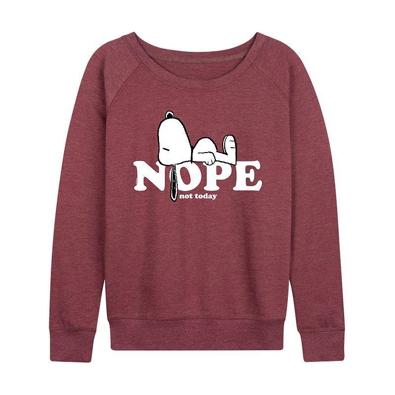 Womens Peanuts Snoopy Nope Art Lightweight French Terry Sweatshirt, Girls Grey Dark Red Product Image