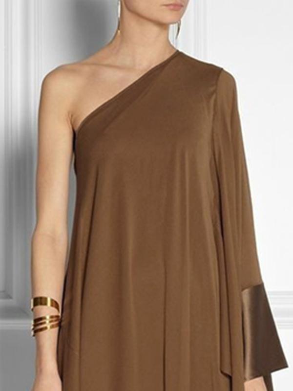 Loose Asymmetric Split-Joint One-Shoulder Maxi Dresses Product Image