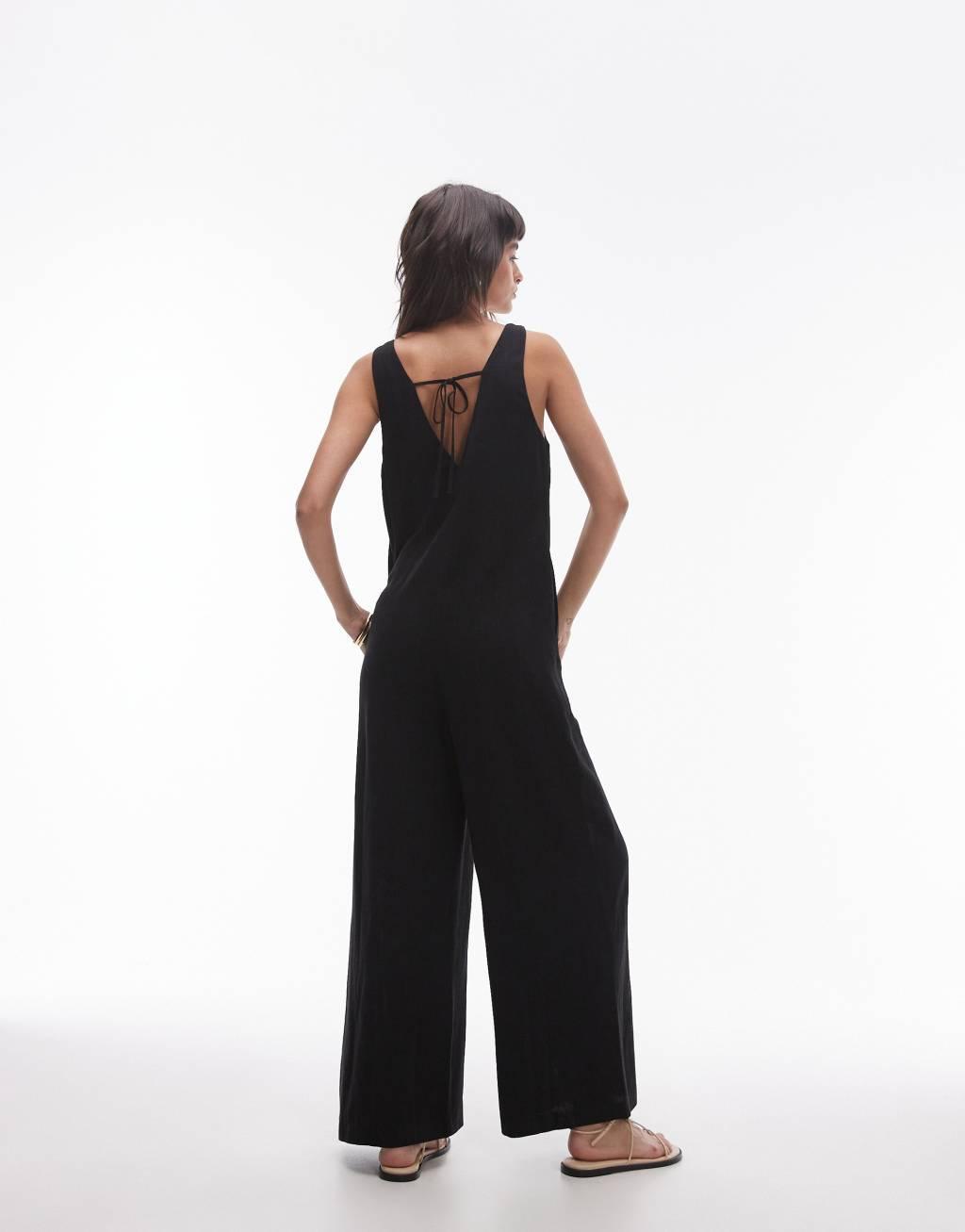 Topshop V neck bermuda jumpsuit in black Product Image