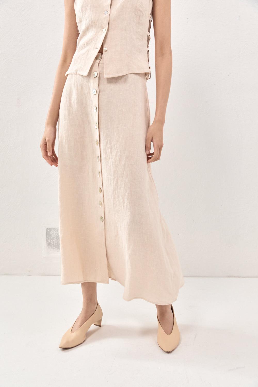 Thames Linen Midi Skirt Natural Product Image