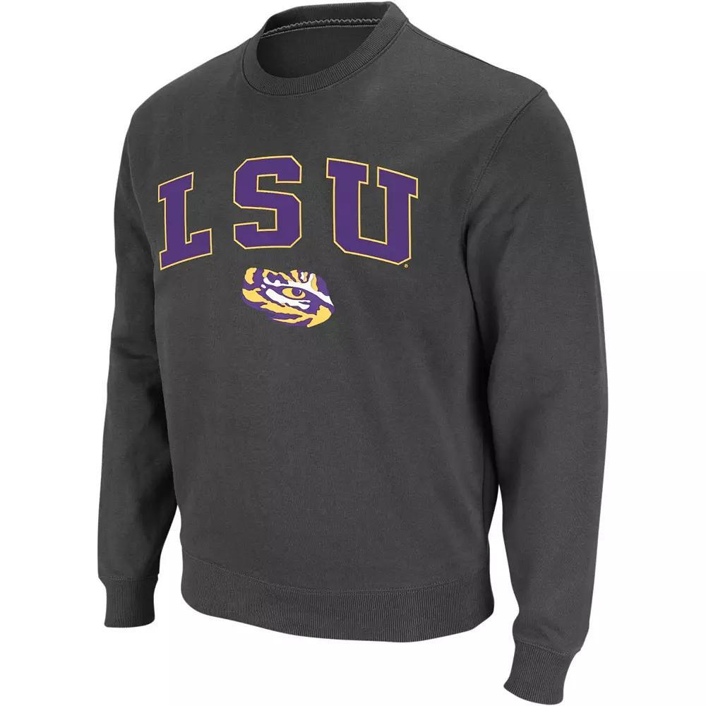 Men's Colosseum Charcoal LSU Tigers Arch & Logo Crew Neck Sweatshirt,  Product Image