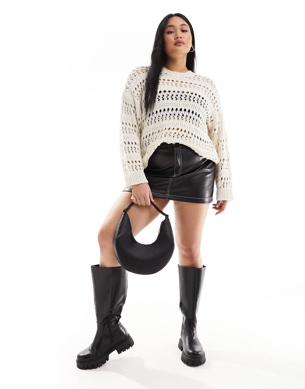 ASOS DESIGN Curve sweater with open stitch in textured yarn in cream Product Image