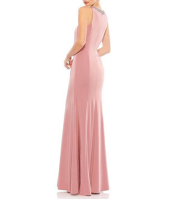 Mac Duggal Beaded Jeweled Crew Neck Sleeveless Sheath Gown Product Image