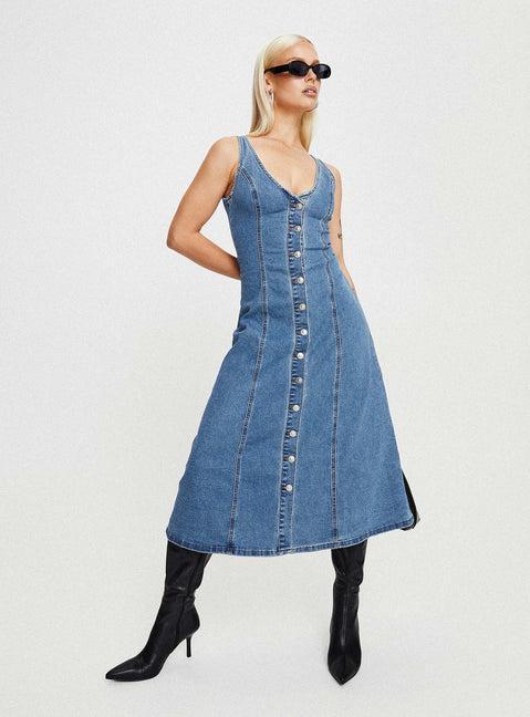 Midler Denim Midi Dress Mid Blue Product Image