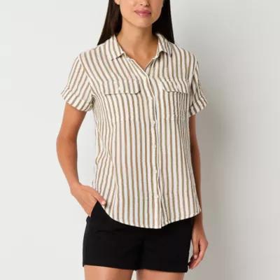 a.n.a Tall Womens Short Sleeve Regular Fit Button-Down Shirt Product Image