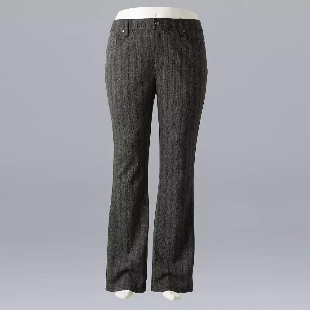 Plus Size Simply Vera Vera Wang Mid Rise 5-Pocket Ponte Bootcut Pants, Women's, Size: 4XL Short, Herringbone Product Image