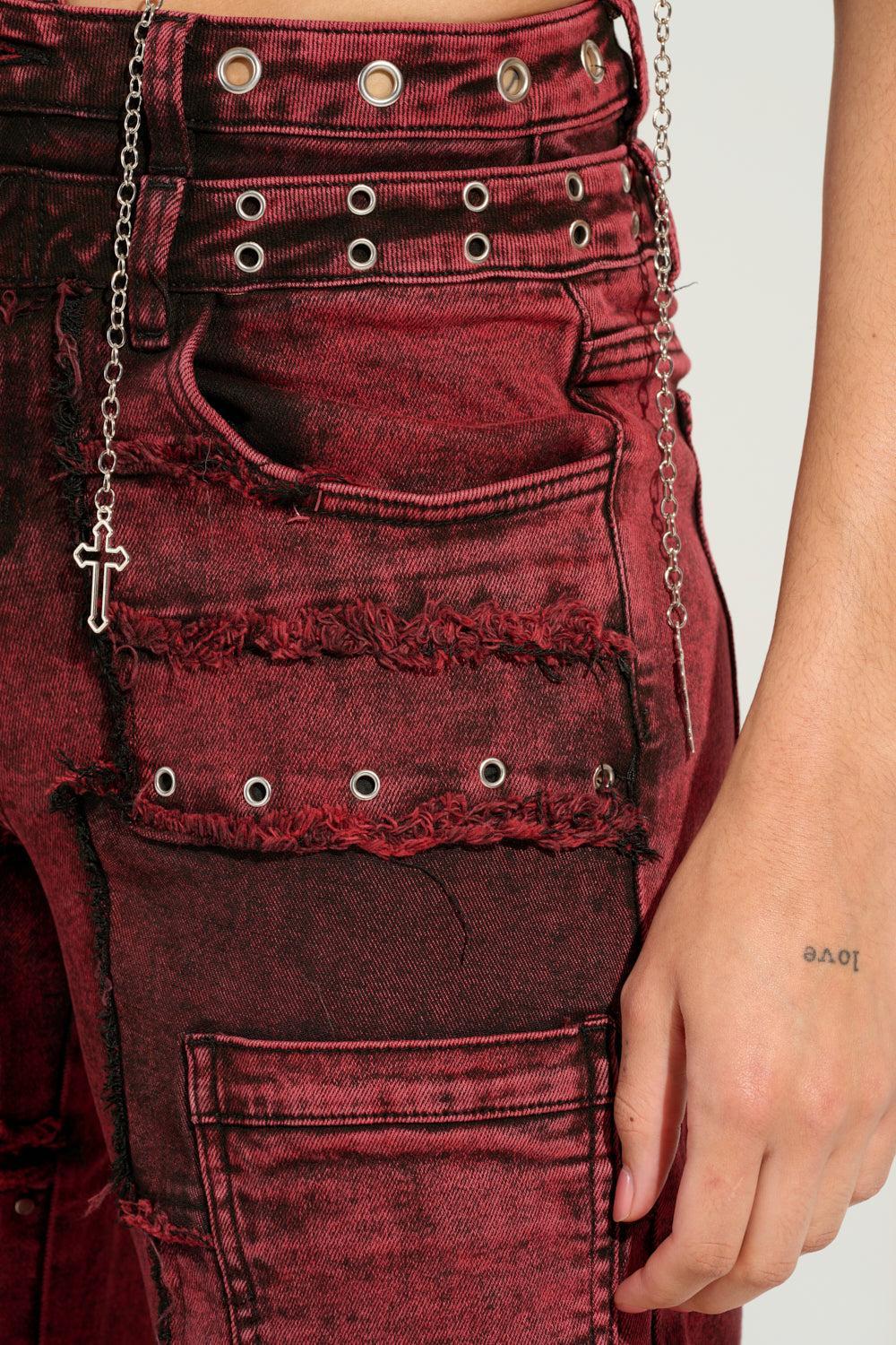 GRUNGY ATTITUDE MINERAL WASH RED WIDE LEG DENIM Product Image