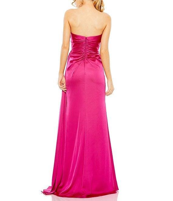 Mac Duggal Satin Strapless Ruched Bodice Beaded Neck Gown Product Image