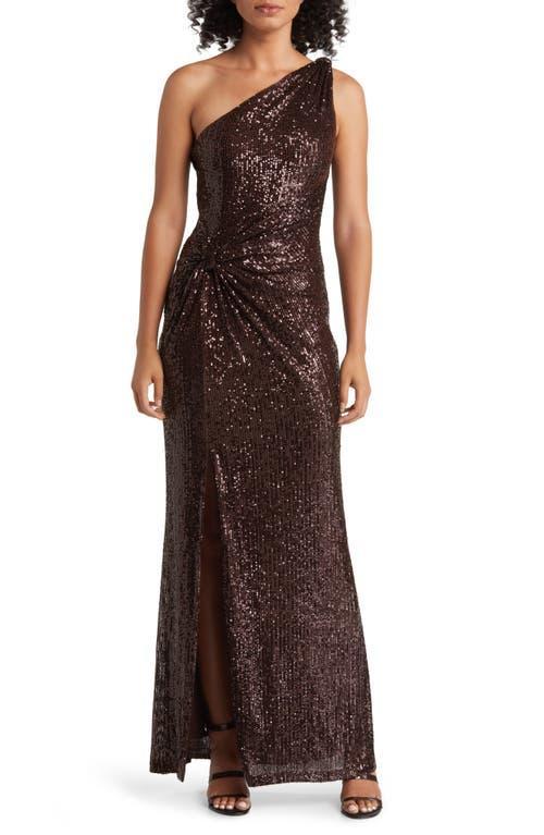 Eliza J Womens Sequined One-Shoulder Side-Twist Gown Product Image