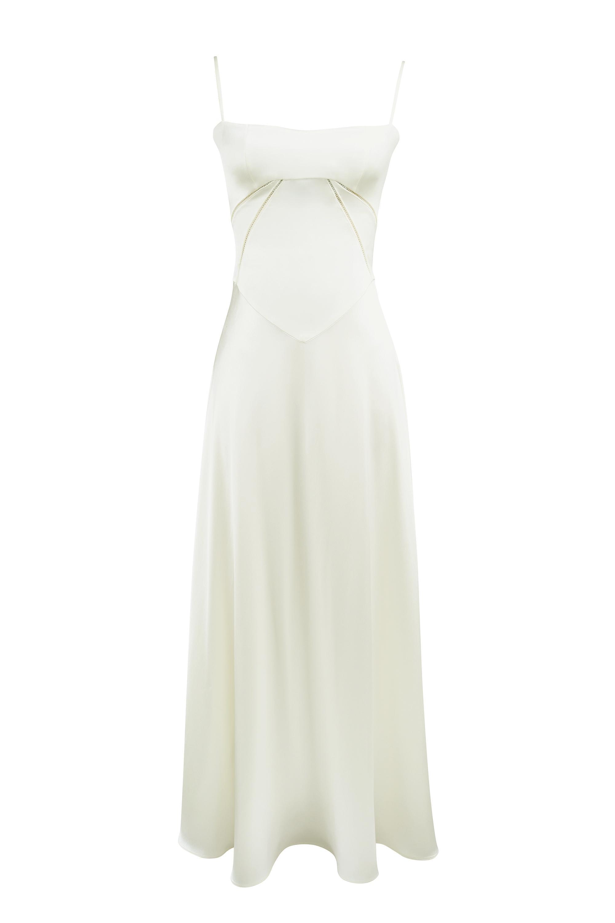 Anabella Ivory Satin Lace Up Maxi Dress Product Image