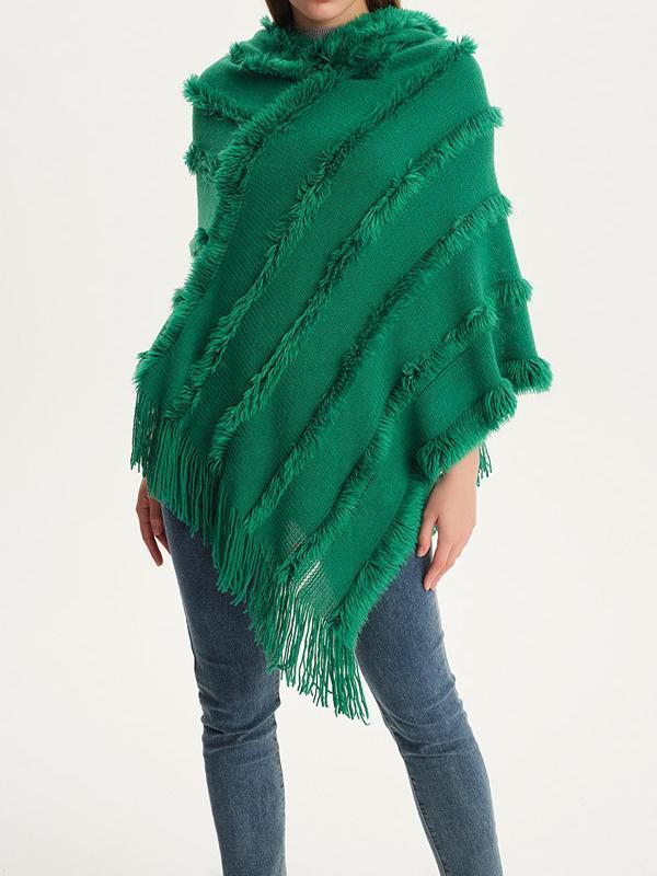 Hooded Keep Warm Solid Color Tasseled Cape Shawl&Cloak Product Image
