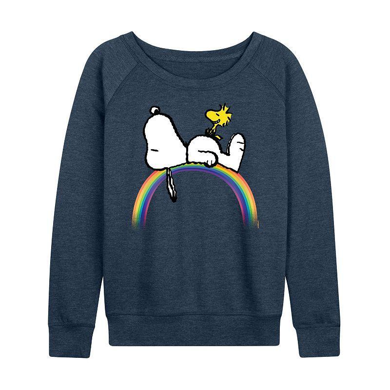 Womens Peanuts Snoopy and Woodstock Lightweight French Terry Sweatshirt, Girls Grey Indigo Product Image