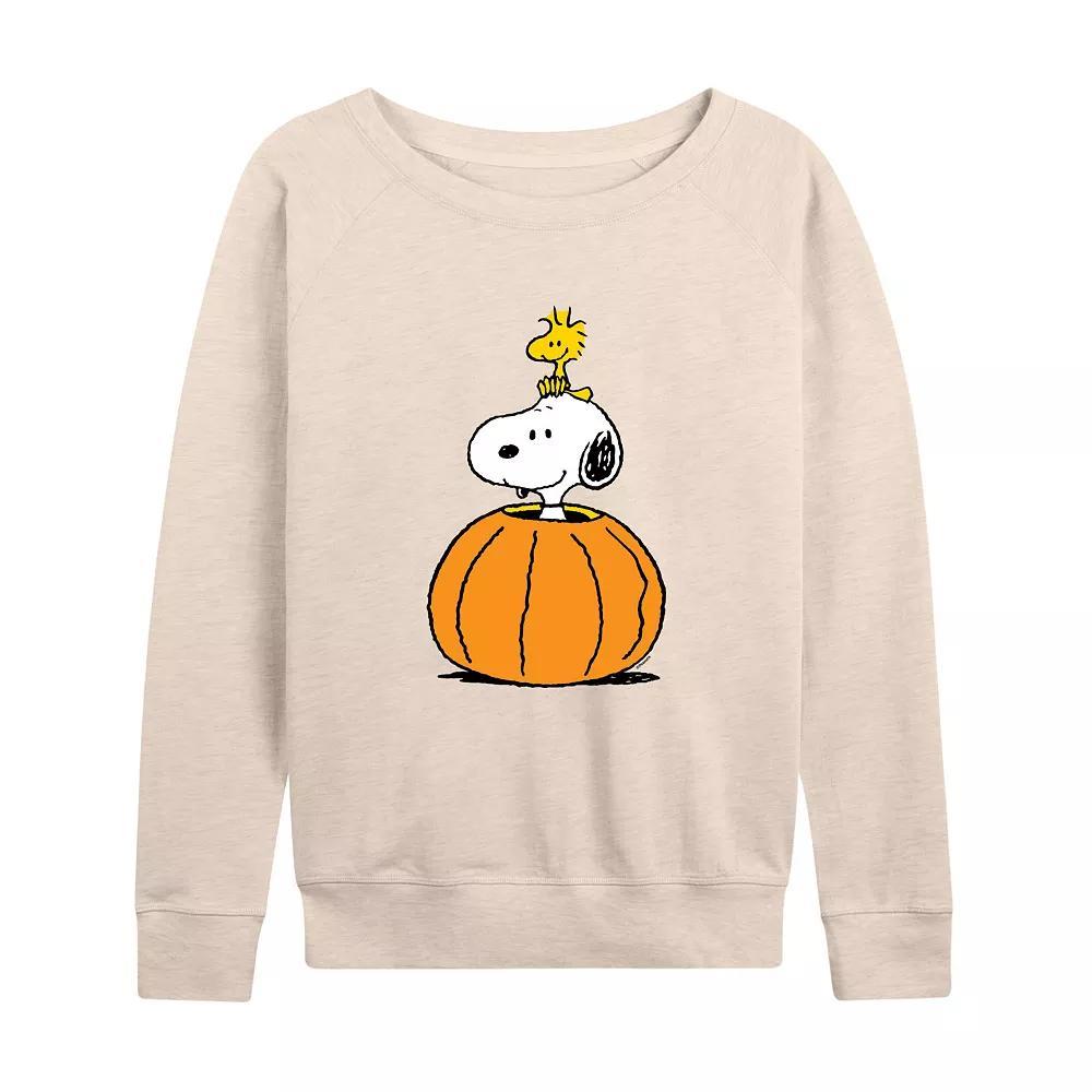 Women's Peanuts Snoopy & Woodstock Pumpkin French Terry Long Sleeve Tee,  Product Image