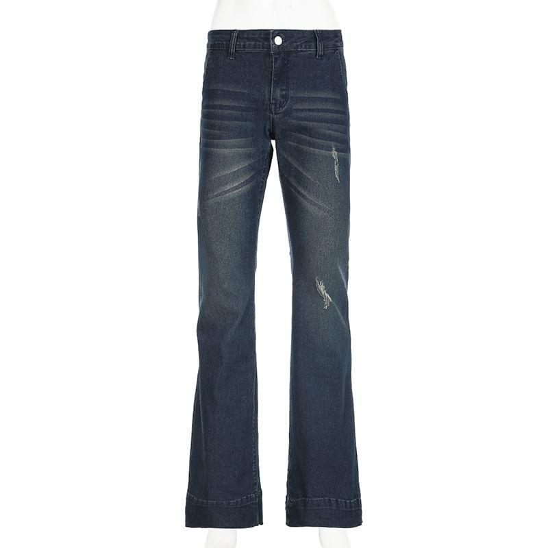 Low Rise Distressed Washed Flared Jeans Product Image