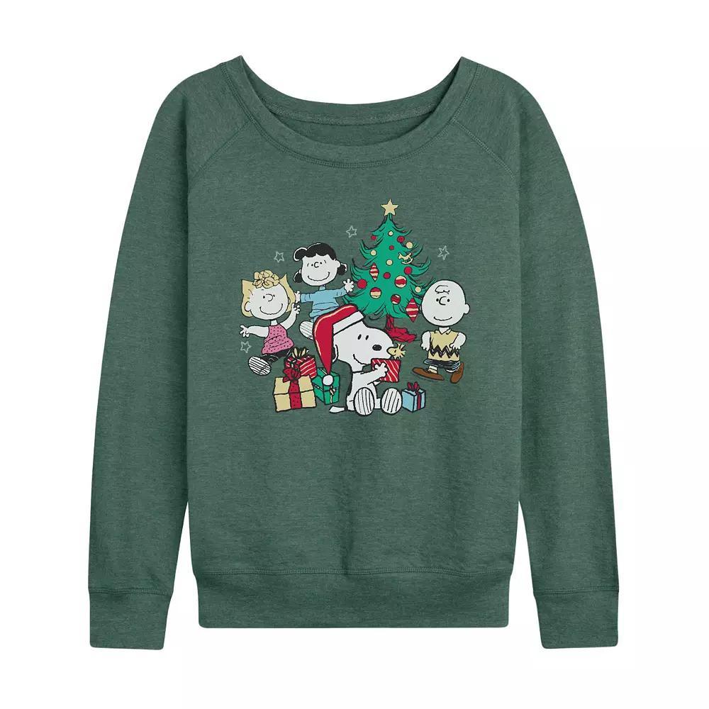 Women's Peanuts Group Christmas Tree French Terry Long Sleeve Tee,  Product Image