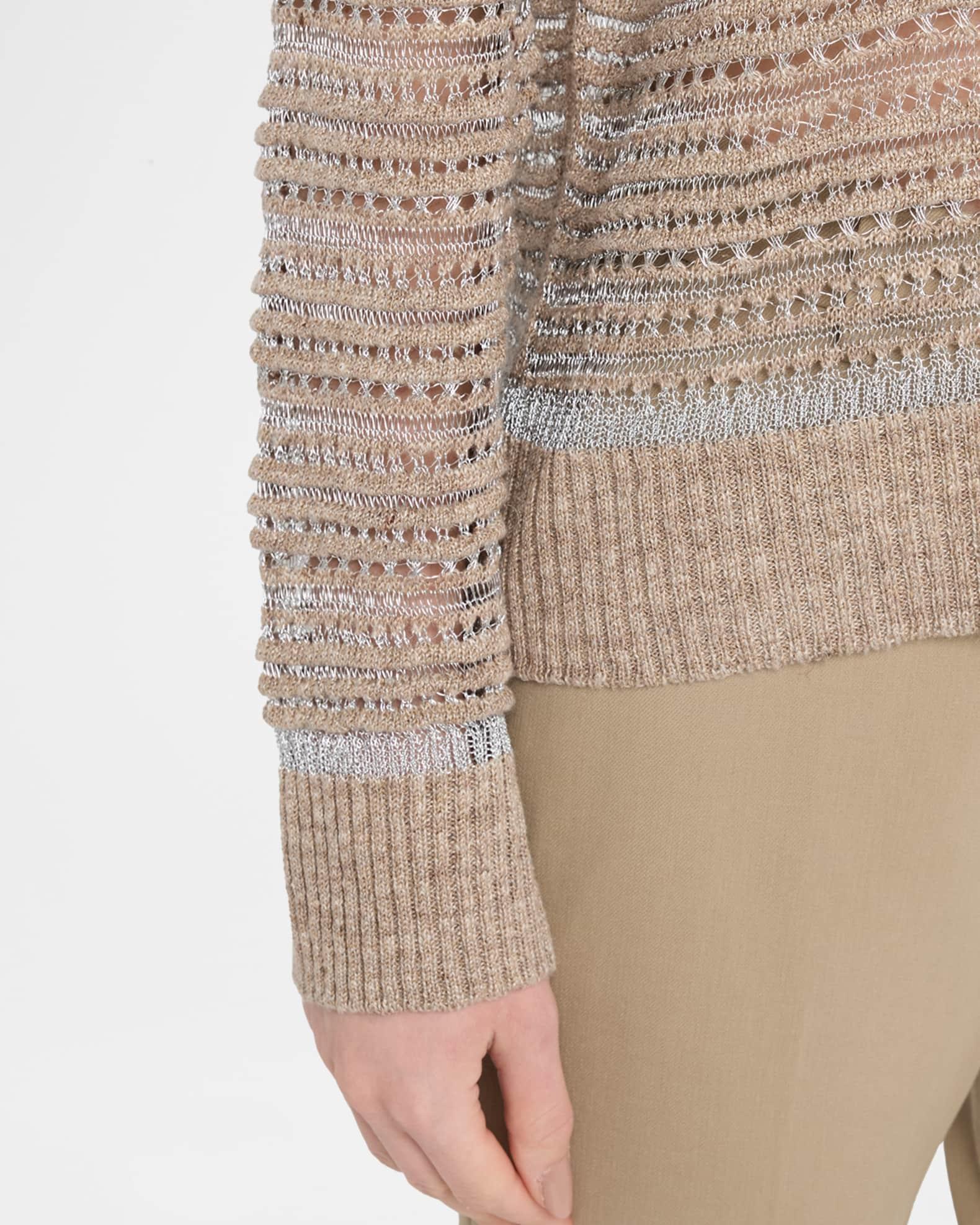 Crewneck Textured Lace & Ottoman Stitch Sweater Product Image