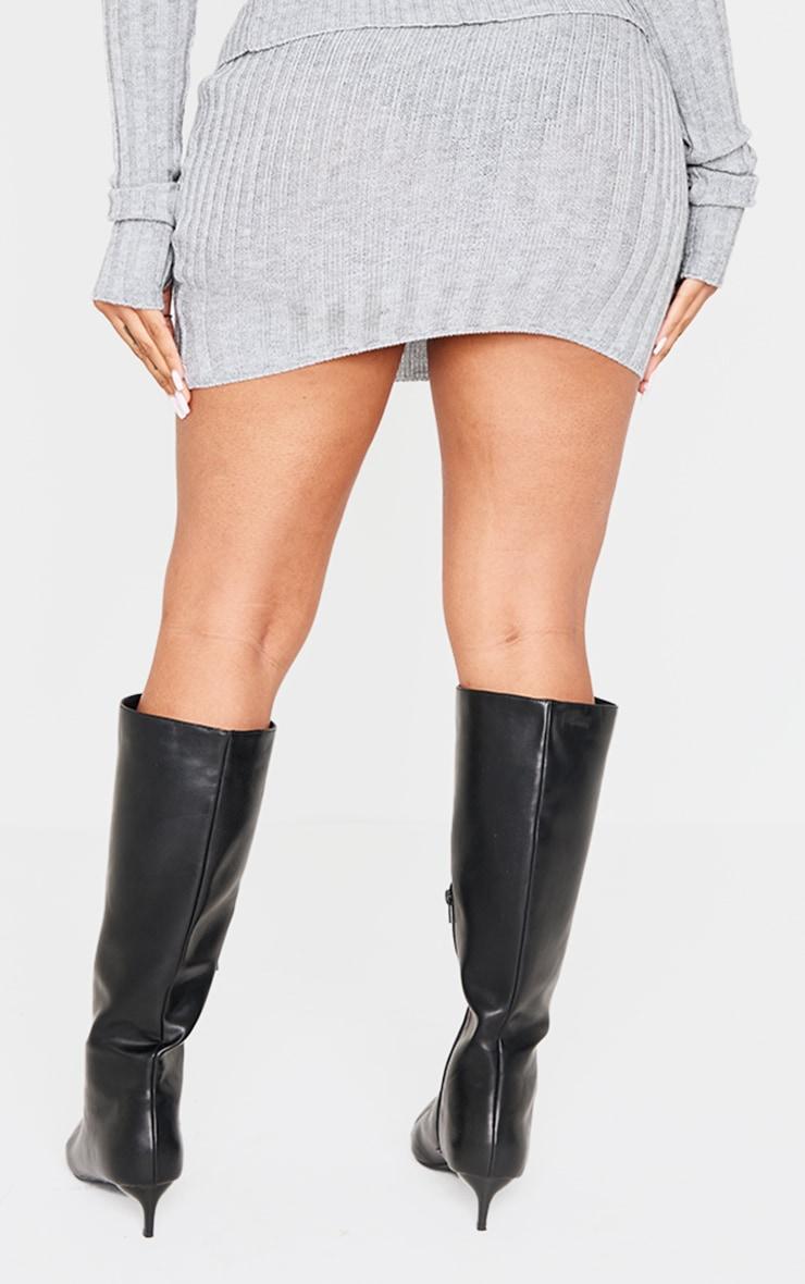 Shape Grey Fold Over Ribbed Mini Skirt Product Image