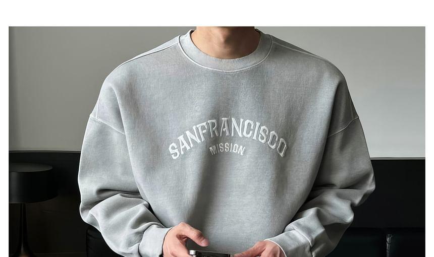 Crew Neck Letter Embroidered Sweatshirt Product Image