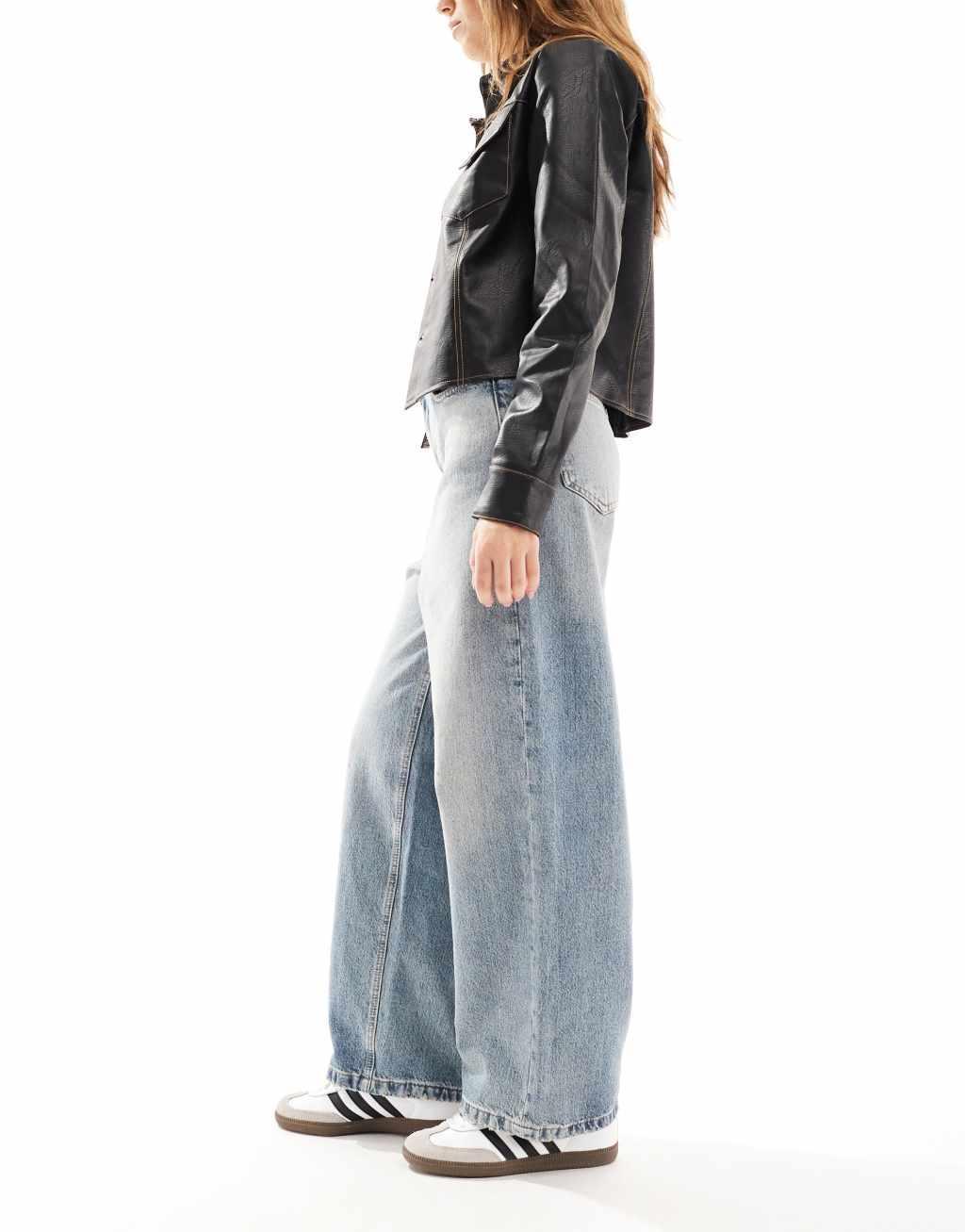 ONLY Lafayette mid waist wide leg jeans in stained vintage blue Product Image