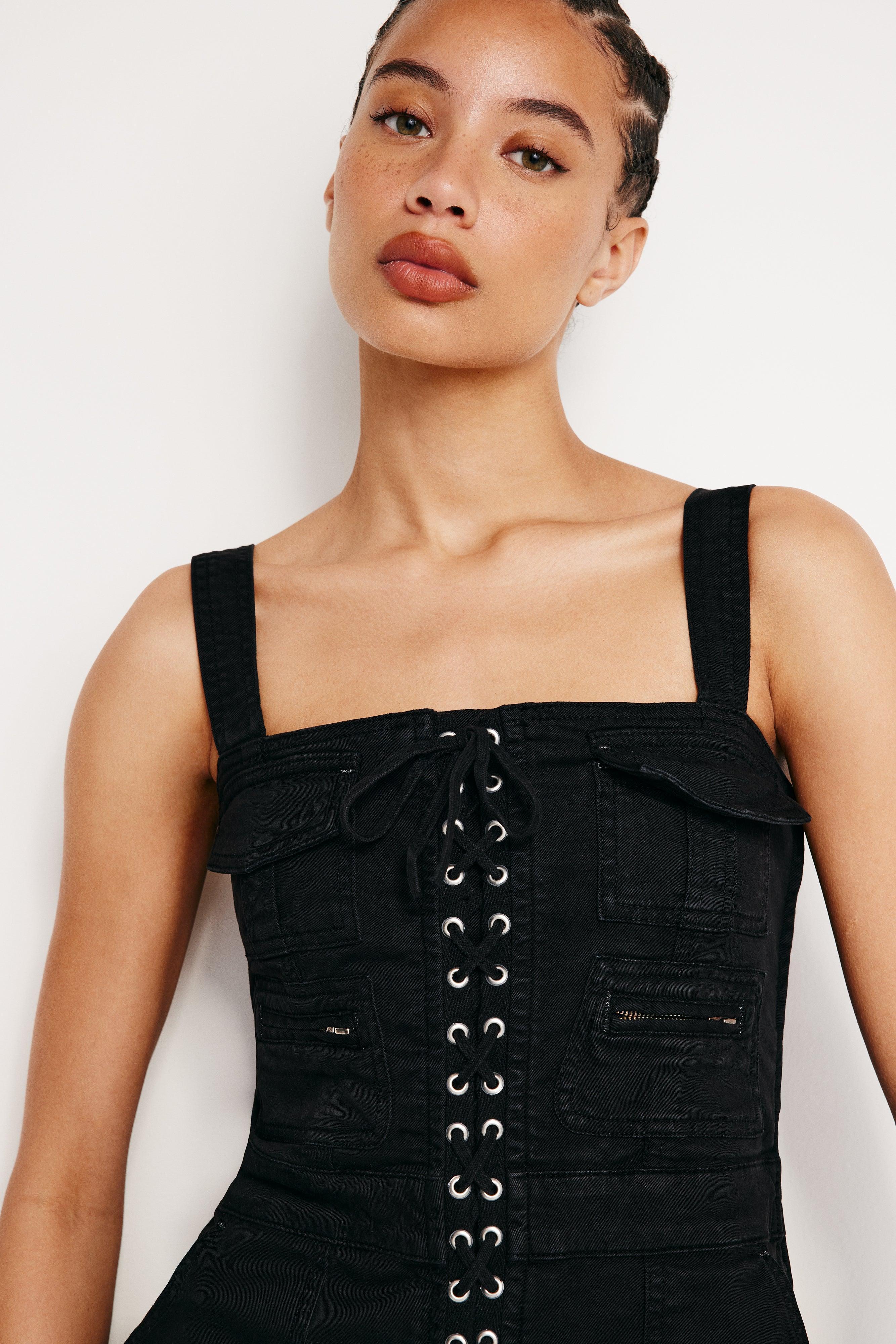 LACE UP UTILITY JUMPSUIT | BLACK001 Product Image