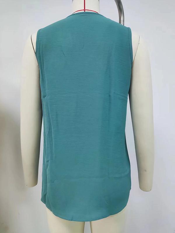 Loose Sleeveless Solid Color V-Neck Vest Top Product Image