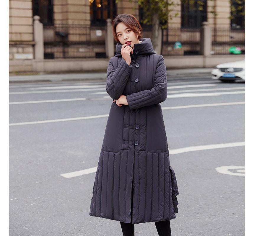 Hooded Padded Frog Buttoned Long Coat Product Image