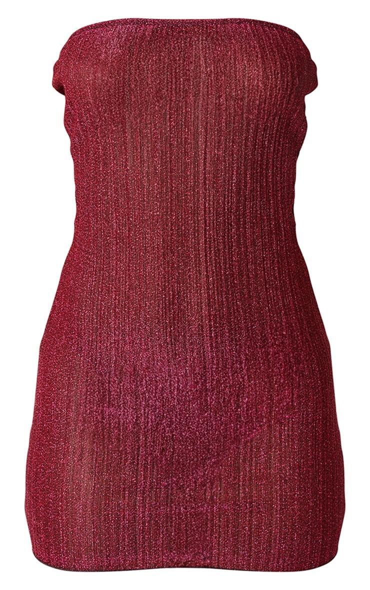 Hot Pink Glitter Plisse Bandeau Lettuce Hem Bodycon Dress Product Image