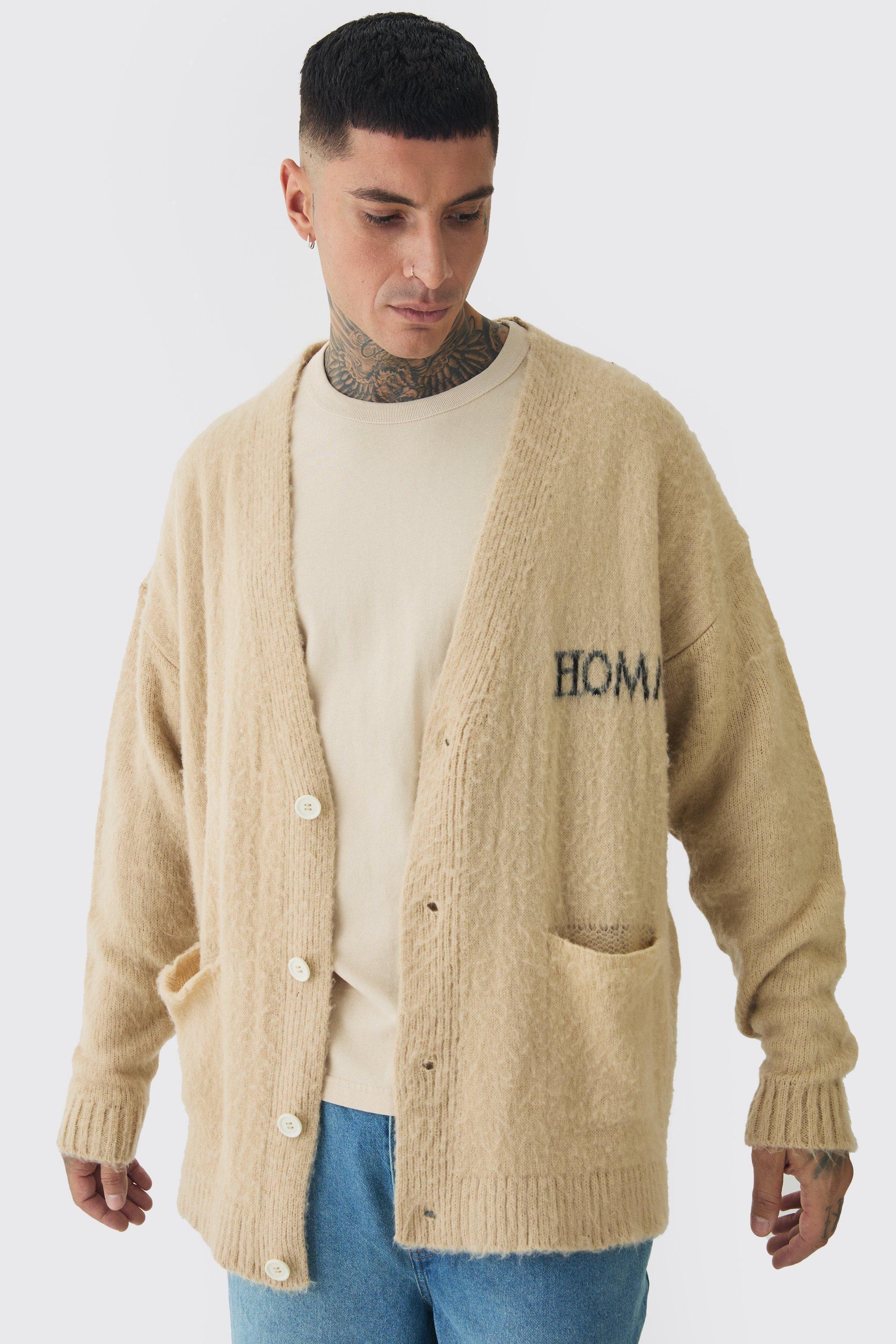 Tall Homme Fluffy Knit Cardigan | boohooMAN USA Product Image