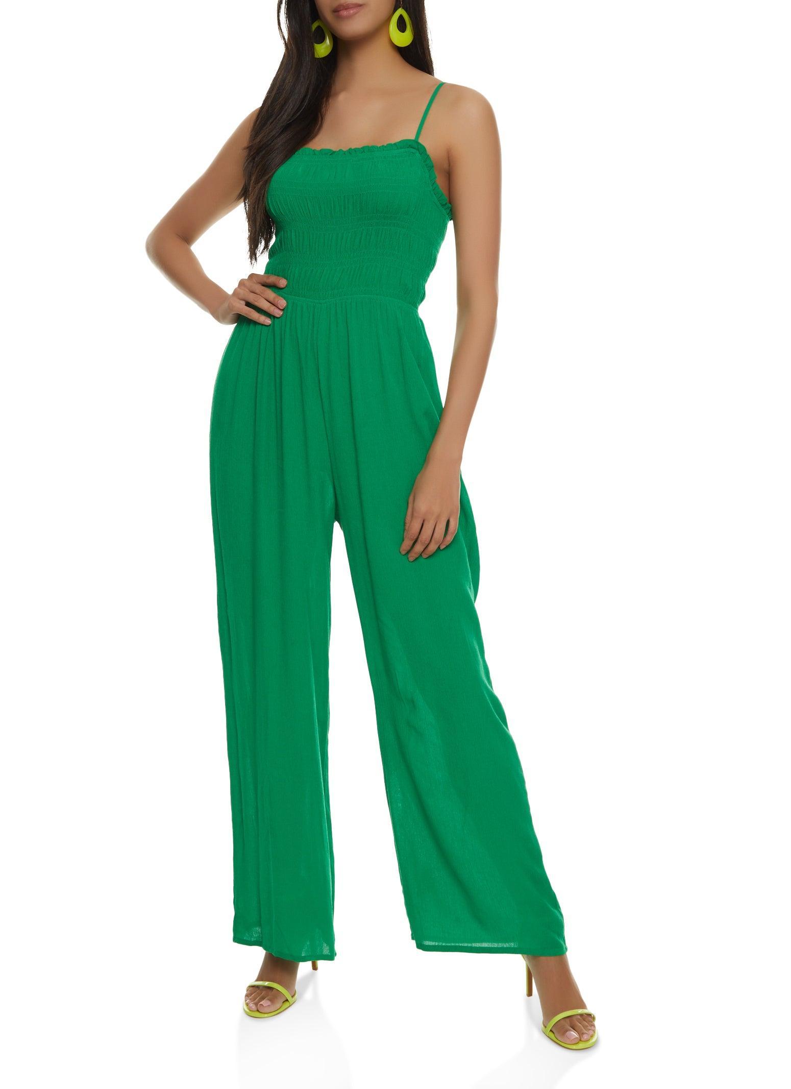 Womens Gauze Knit Smocked Cut Out Back Cami Jumpsuit Product Image