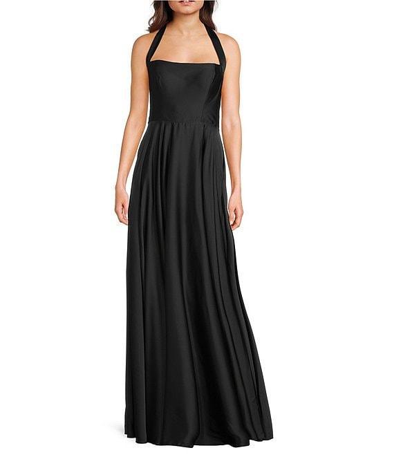 B. Darlin Halter Straight Neck Center Back Smocking Side Slit Dress Product Image
