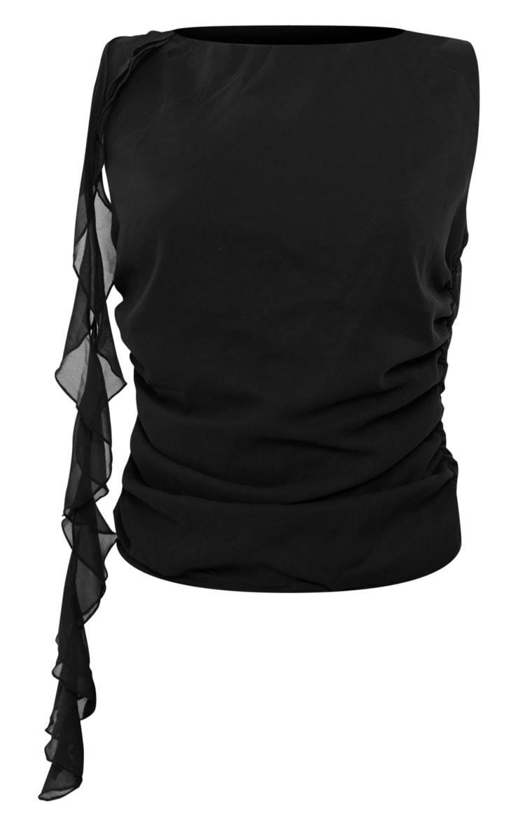 Black Chiffon Ruffle Detail Sleeveless Top Product Image