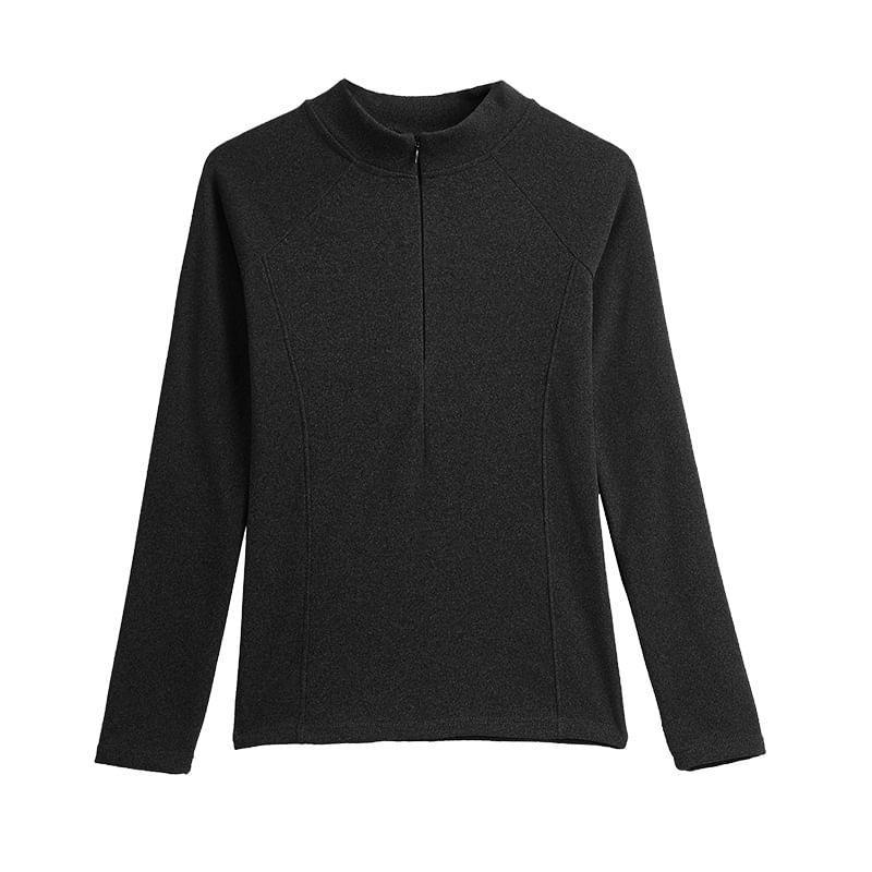 Long-Sleeve Mock Neck Half Zip Plain Dancing Top Product Image