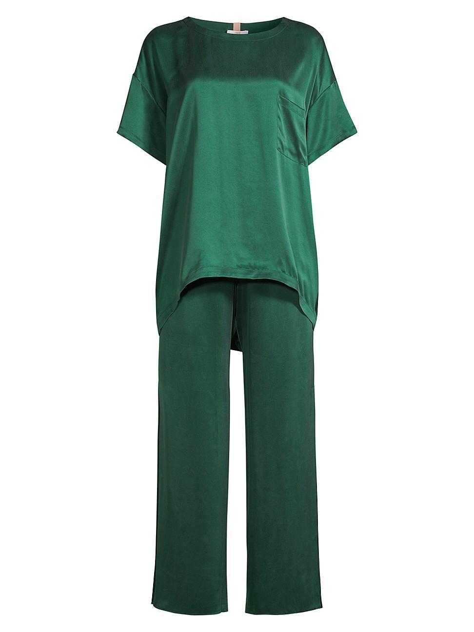 Womens Washable Silk T-Shirt & Pants Pajamas Product Image