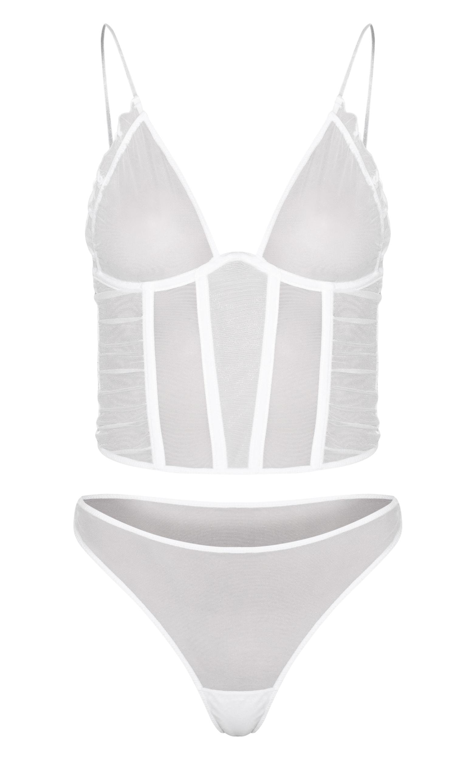 White Mesh Boned Corset Set Product Image