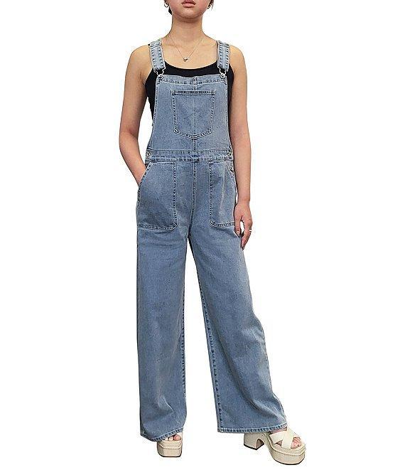 Tractr Tractr Blu Denim Square Neck Wide Leg Overalls Product Image