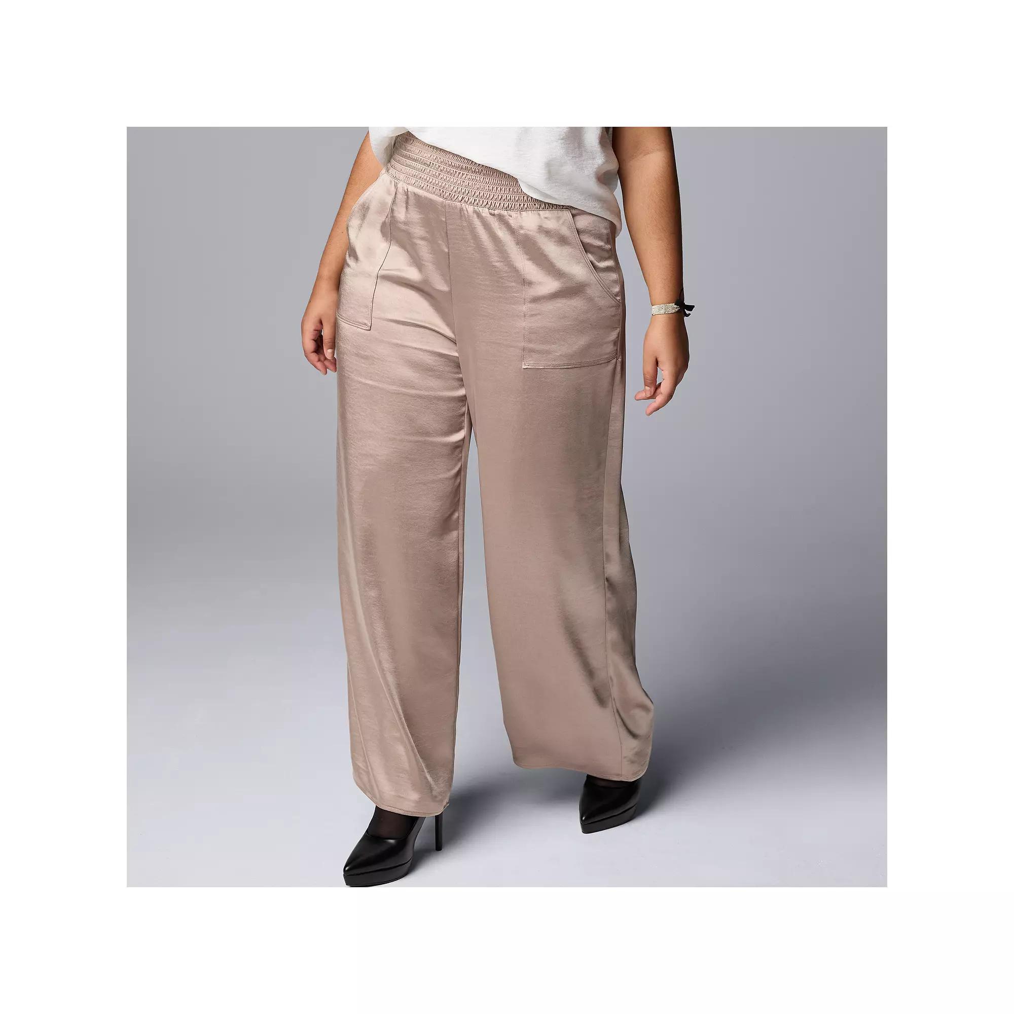 Plus Size Simply Vera Vera Wang Satin Wide Leg Pull On Pants, Womens Brown Gray Product Image