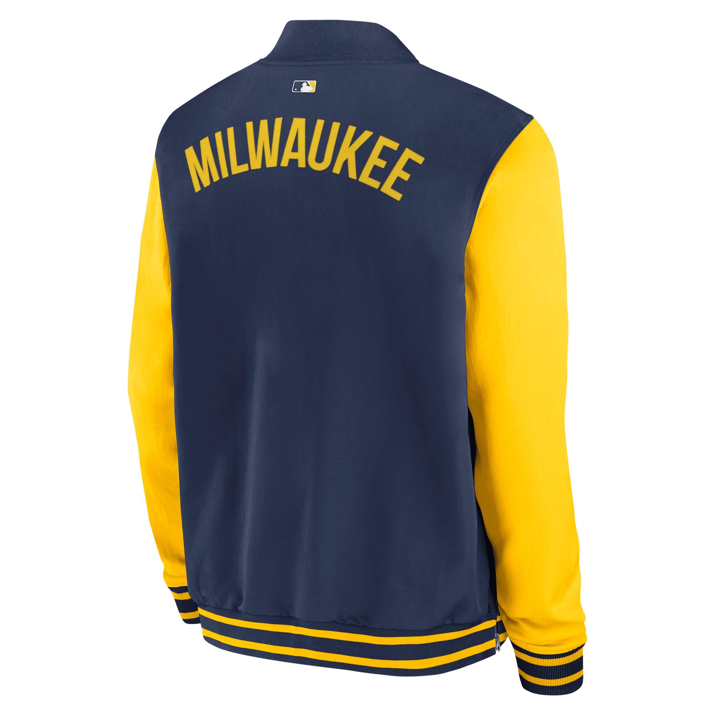 Milwaukee Brewers Authentic Collection Dugout Nike Mens MLB Full-Zip Bomber Jacket | 02F30C7JMZB-TZ7 Product Image