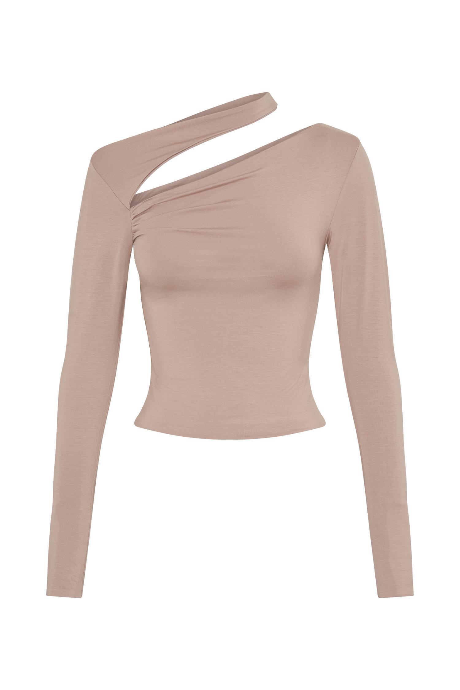 Sasha Modal Long Sleeve Top With Cut Out - Mushroom Product Image
