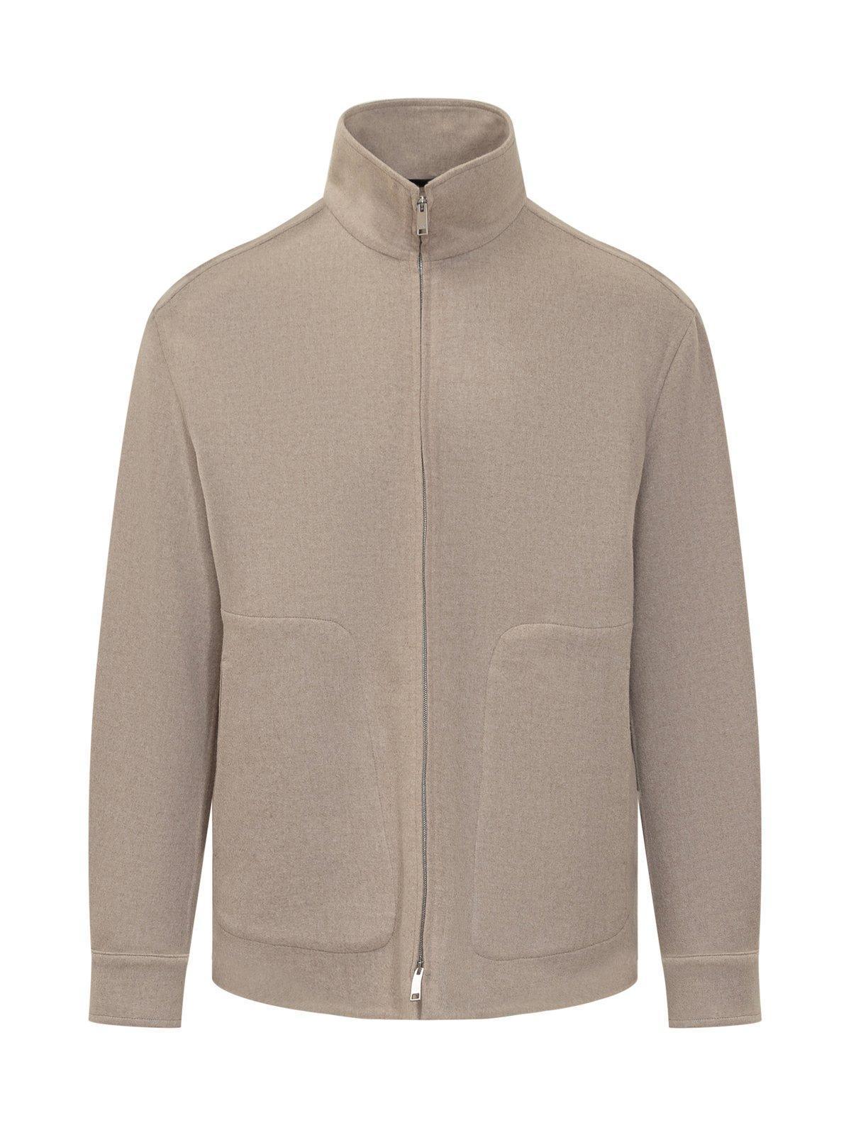 ZEGNA High-neck Zip-up Overshirt In Beige Product Image