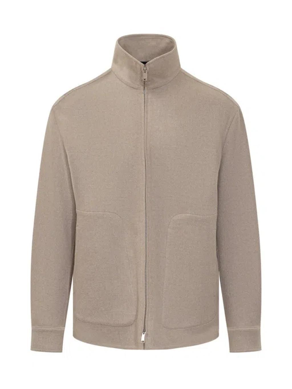 ZEGNA High-neck Zip-up Overshirt In Beige Product Image