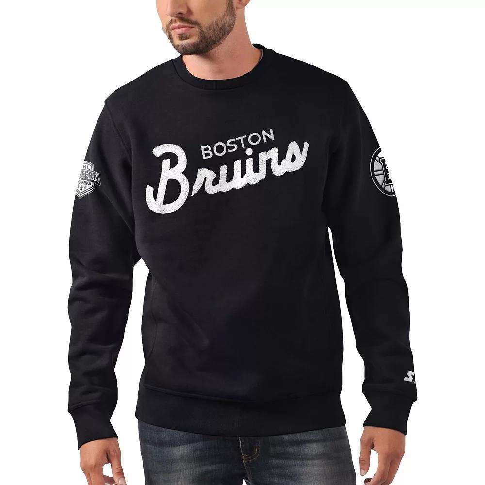 Men's Starter x NHL Black Ice Black Boston Bruins Cross Check Pullover Sweatshirt,  Product Image