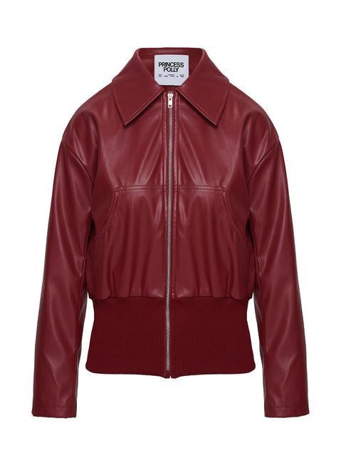 Radio On Blast Faux Leather Bomber Jacket Red Product Image