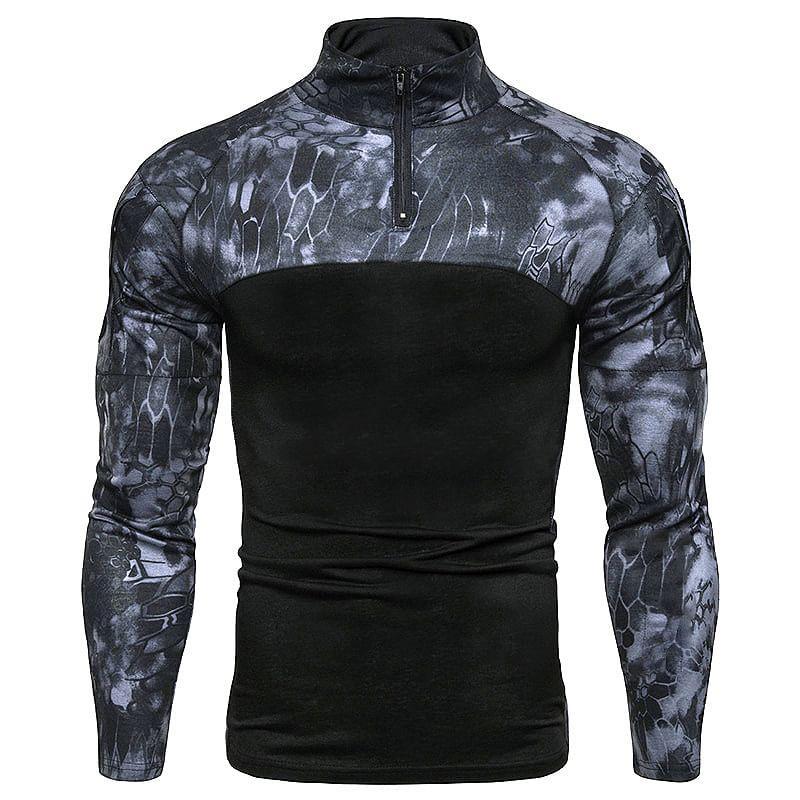 Long-Sleeve Mock Neck Print Panel Half-Zip Slim Fit T-Shirt Product Image