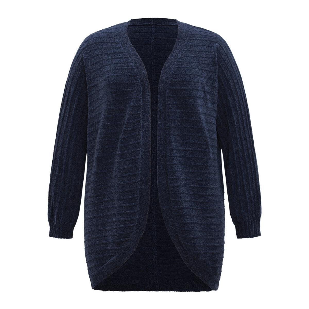 Plus Size Plain Textured Dolman Sleeve Arc Hem Cardigan Indigo Women Casual Loose Long Sleeve Dailywear Cardigans BloomChic 18-20/2X Product Image