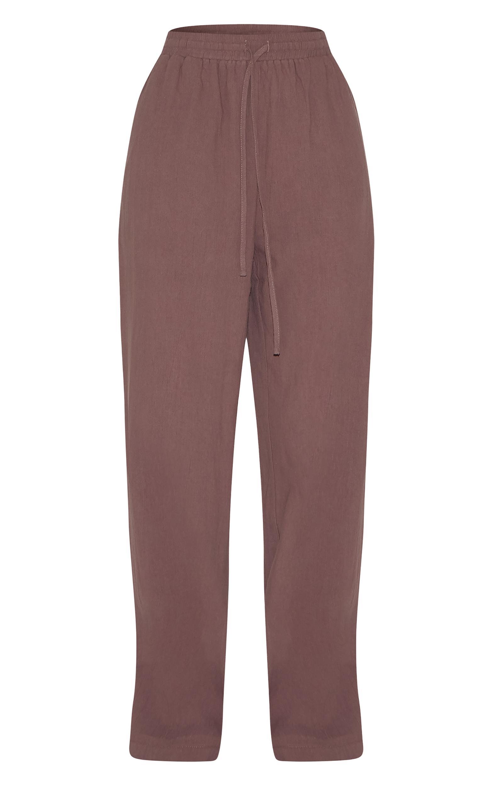 Dark Brown Linen Look Tailored Draw String Wide Leg Pant Product Image