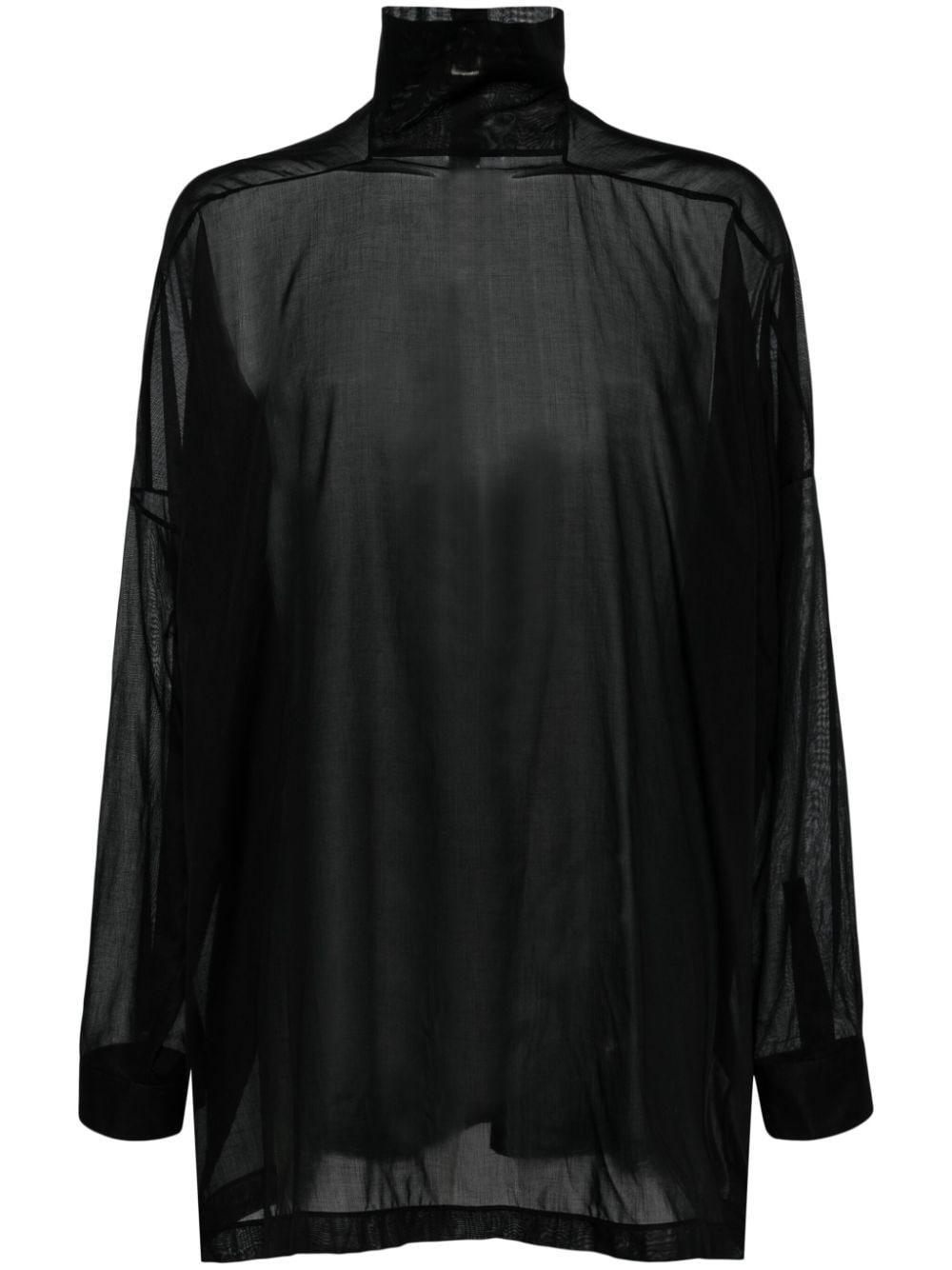 RICK OWENS Semi-sheer High-neck Cotton Top In Black Product Image