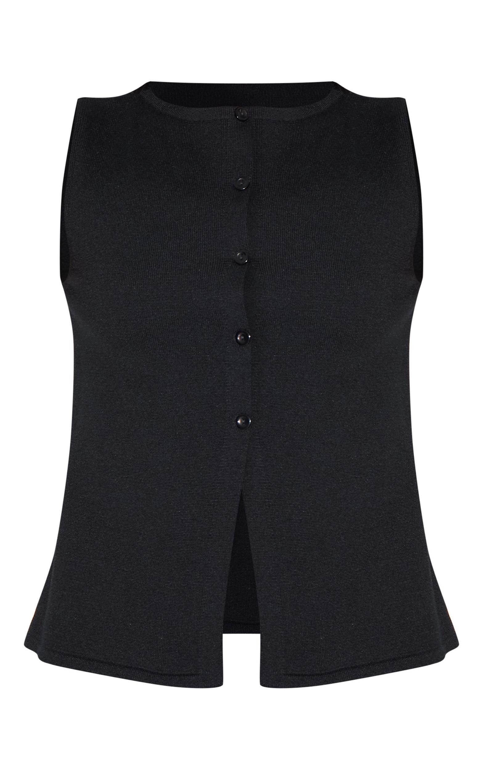 Tall Black Sleeveless Button Up Knitted Vest Product Image